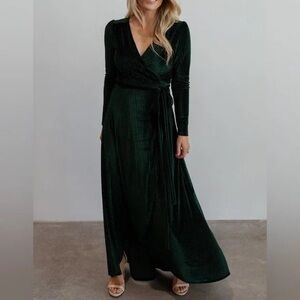 Baltic Born Jada Emerald Ribbed Velvet Wrap Dress